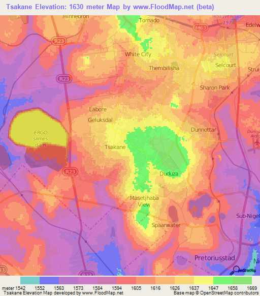 Tsakane,South Africa Elevation Map