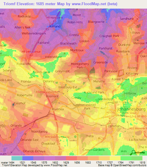 Triomf,South Africa Elevation Map