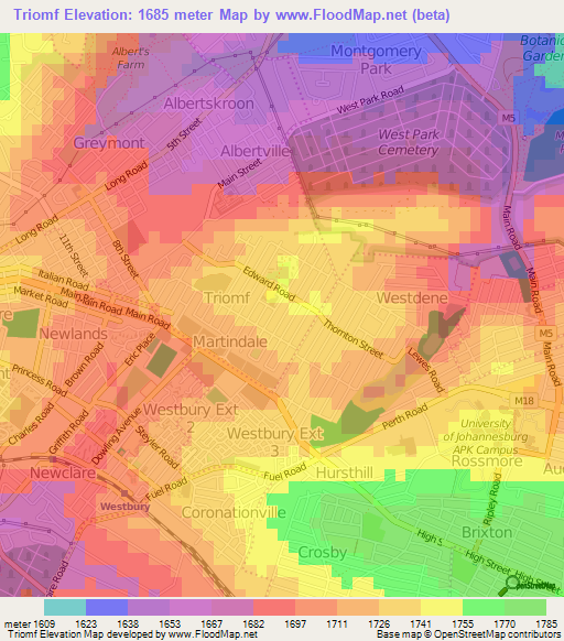 Triomf,South Africa Elevation Map