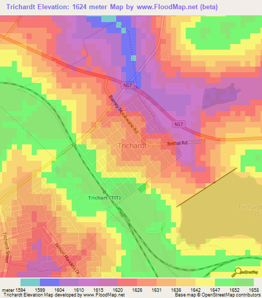 Trichardt,South Africa Elevation Map