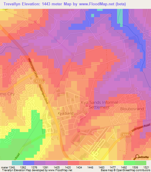 Trevallyn,South Africa Elevation Map