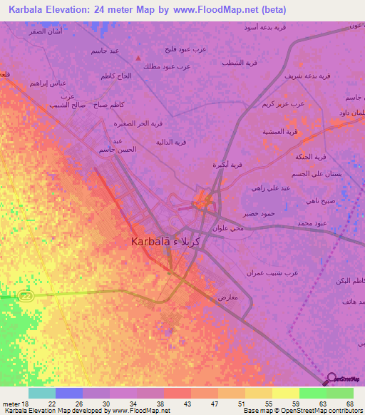 Karbala,Iraq Elevation Map