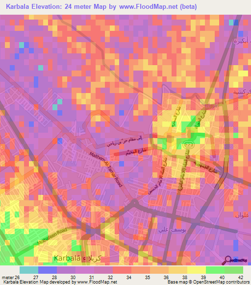 Karbala,Iraq Elevation Map