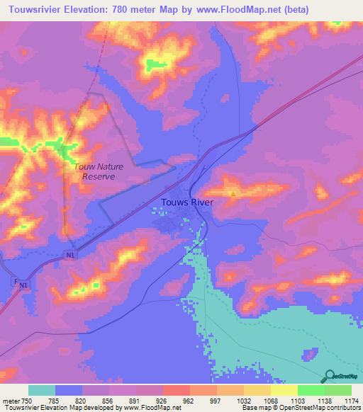 Touwsrivier,South Africa Elevation Map