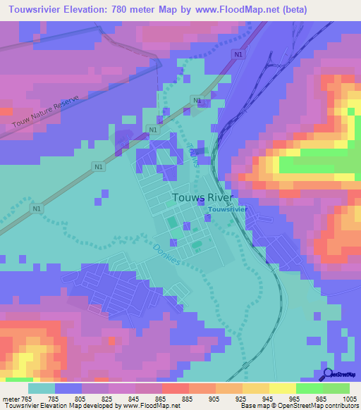 Touwsrivier,South Africa Elevation Map