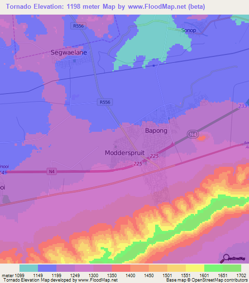 Tornado,South Africa Elevation Map