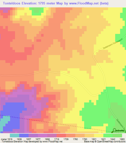 Tonteldoos,South Africa Elevation Map