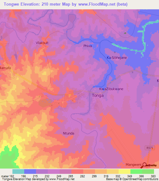 Tongwe,South Africa Elevation Map