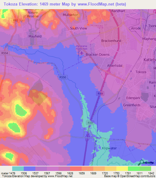 Tokoza,South Africa Elevation Map