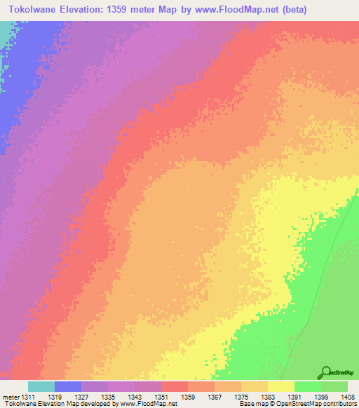 Tokolwane,South Africa Elevation Map