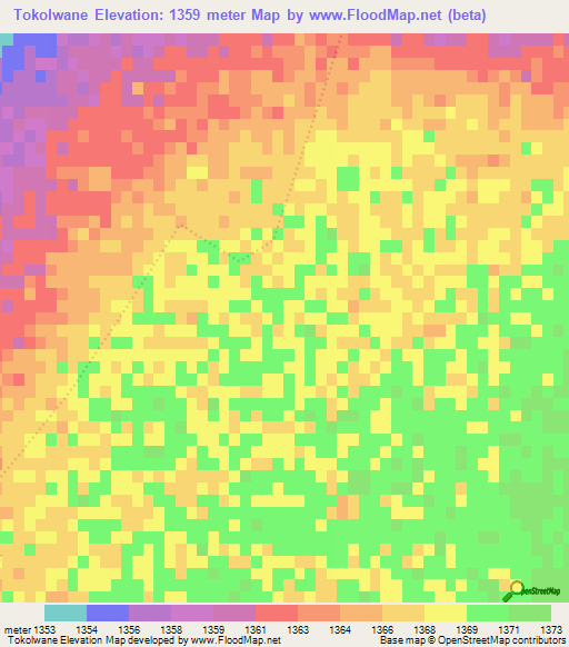 Tokolwane,South Africa Elevation Map