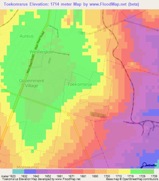 Toekomsrus,South Africa Elevation Map