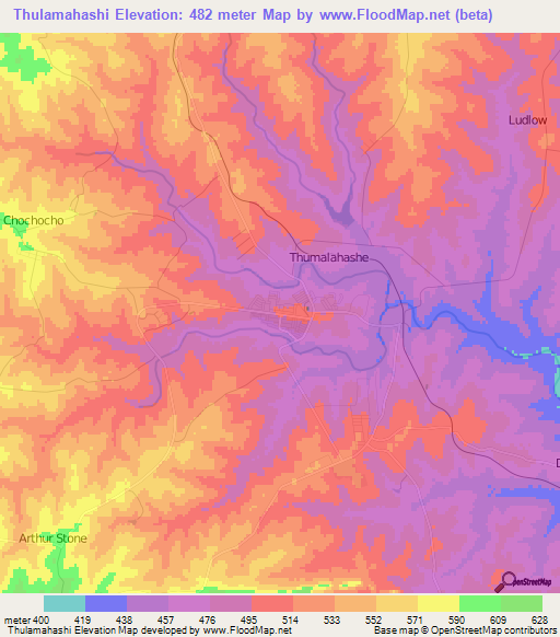 Thulamahashi,South Africa Elevation Map