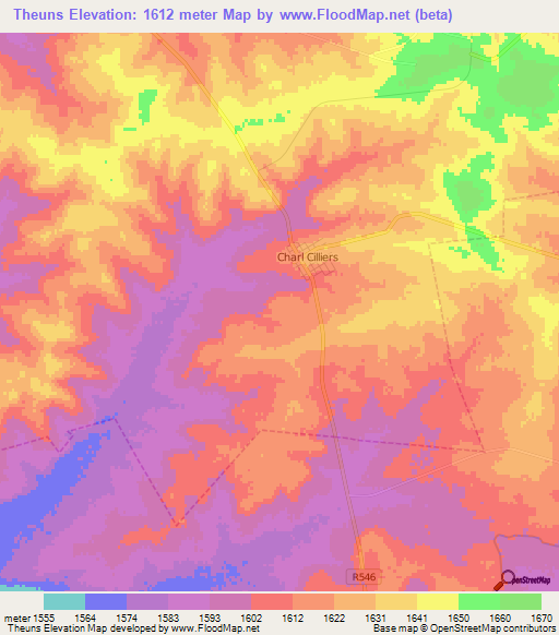 Theuns,South Africa Elevation Map