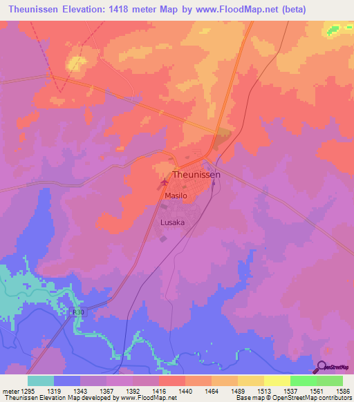 Theunissen,South Africa Elevation Map