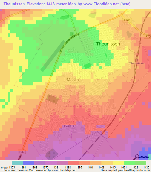 Theunissen,South Africa Elevation Map