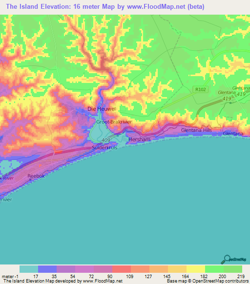 The Island,South Africa Elevation Map