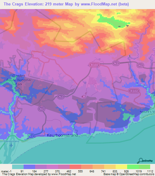 The Crags,South Africa Elevation Map