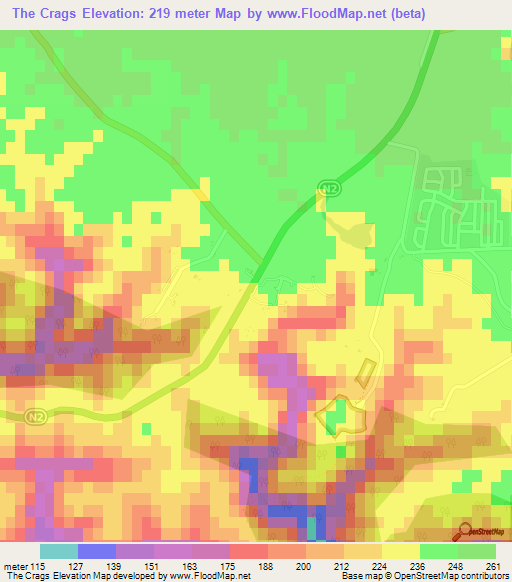 The Crags,South Africa Elevation Map