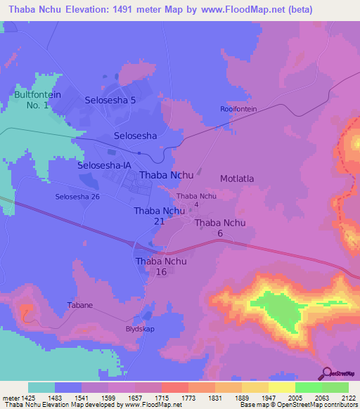 Thaba Nchu,South Africa Elevation Map