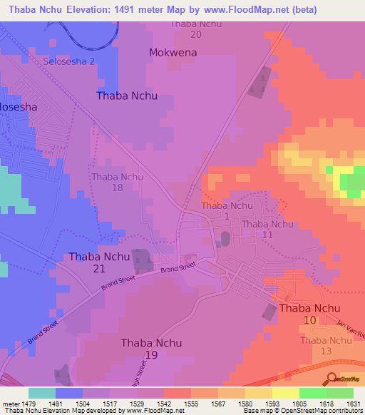 Thaba Nchu,South Africa Elevation Map