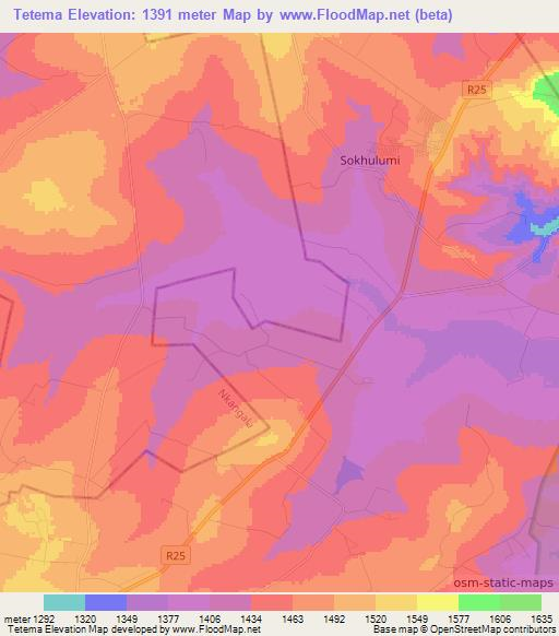 Tetema,South Africa Elevation Map