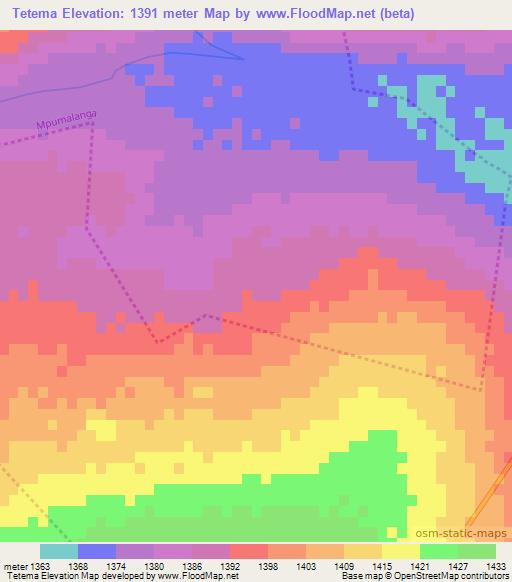 Tetema,South Africa Elevation Map