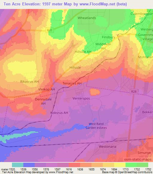 Ten Acre,South Africa Elevation Map