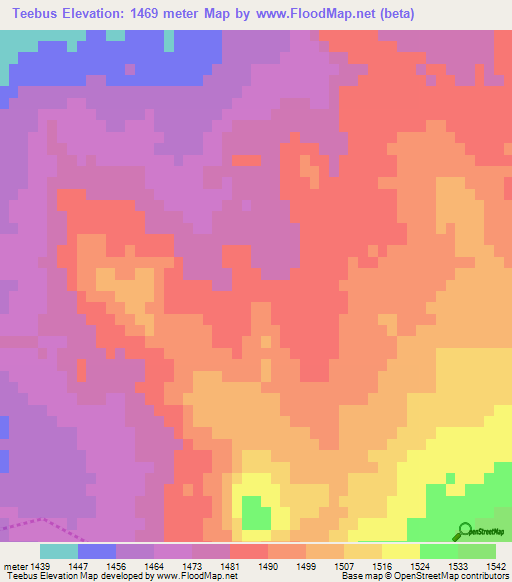 Teebus,South Africa Elevation Map