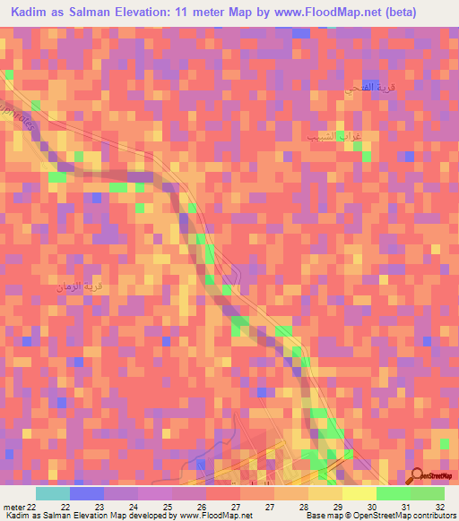 Kadim as Salman,Iraq Elevation Map