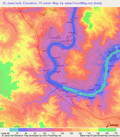 Al Jawa`inah,Iraq Elevation Map