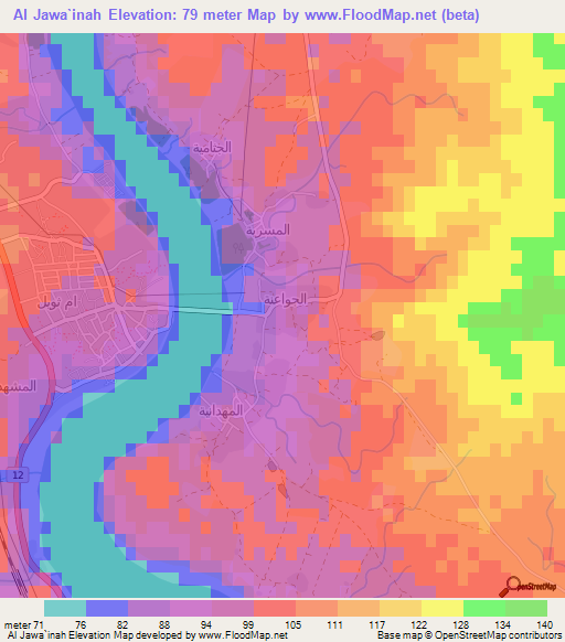 Al Jawa`inah,Iraq Elevation Map