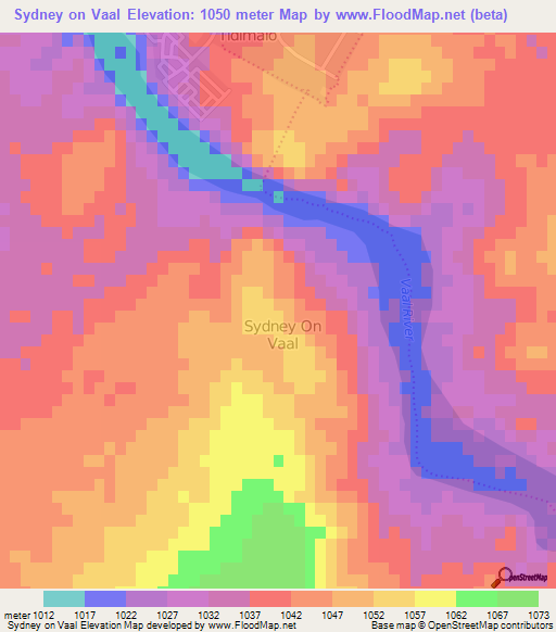 Sydney on Vaal,South Africa Elevation Map