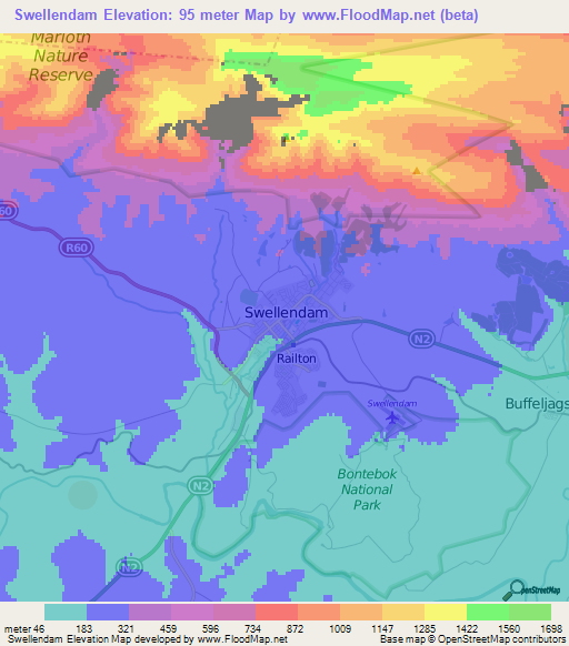 Swellendam,South Africa Elevation Map