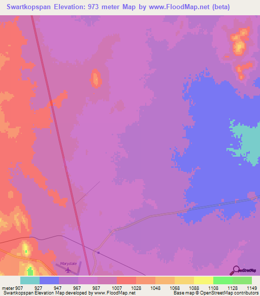 Swartkopspan,South Africa Elevation Map