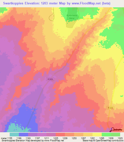 Swartkoppies,South Africa Elevation Map