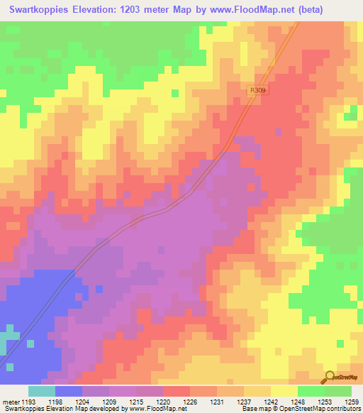 Swartkoppies,South Africa Elevation Map