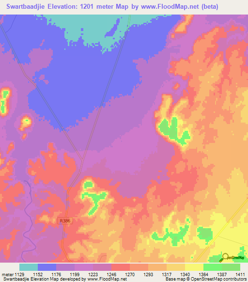 Swartbaadjie,South Africa Elevation Map