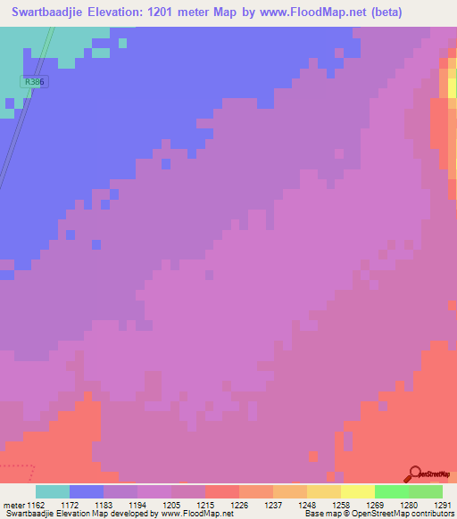 Swartbaadjie,South Africa Elevation Map