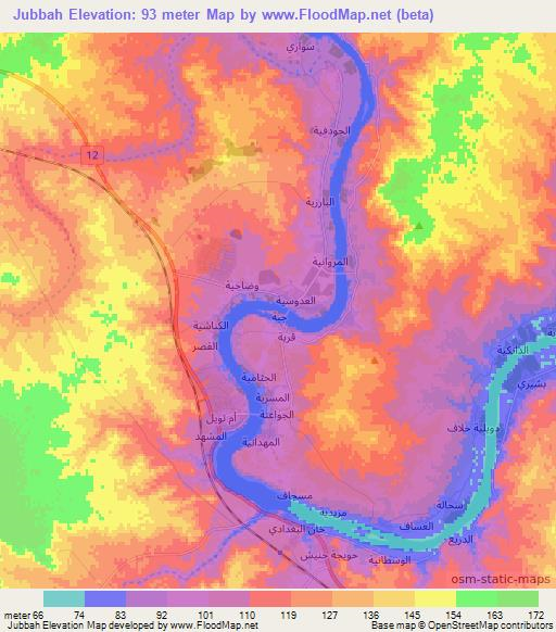 Jubbah,Iraq Elevation Map