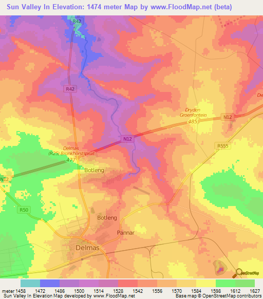 Sun Valley In,South Africa Elevation Map