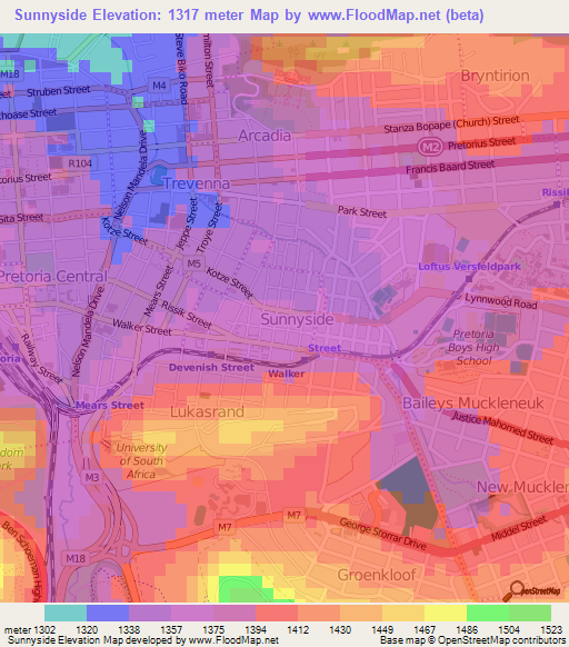 Sunnyside,South Africa Elevation Map