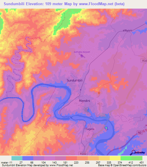 Sundumbili,South Africa Elevation Map