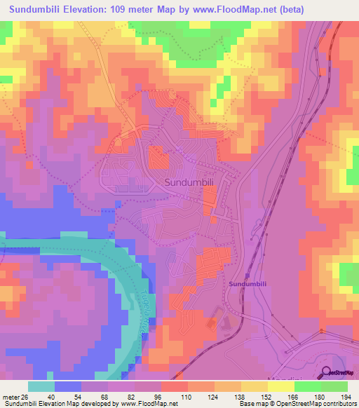 Sundumbili,South Africa Elevation Map