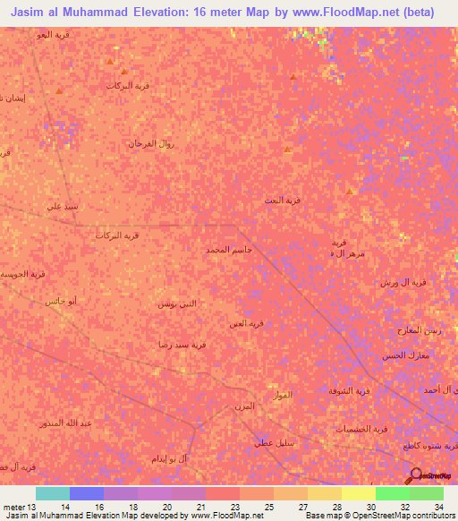 Jasim al Muhammad,Iraq Elevation Map
