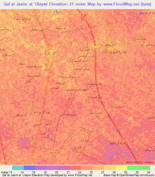 Qal`at Jasim al `Ulaywi,Iraq Elevation Map