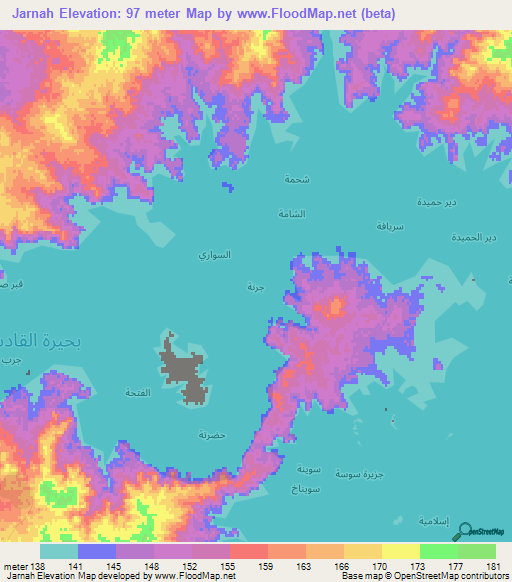 Jarnah,Iraq Elevation Map