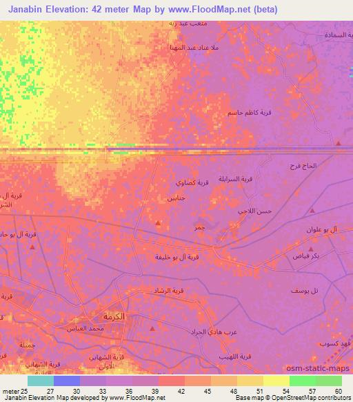 Janabin,Iraq Elevation Map