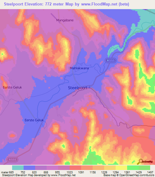 Steelpoort,South Africa Elevation Map