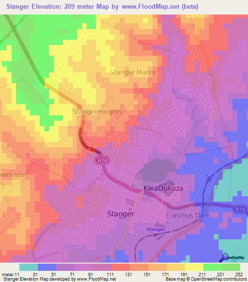 Stanger,South Africa Elevation Map